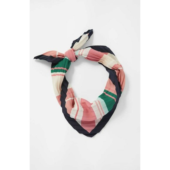 J Jill Scarf Square Neckerchief Pleated Stripe NEW 27x27 Contrast Border - Picture 2 of 5